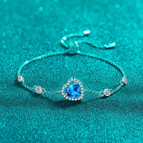Luxury 925 Sterling Silver Heart Bracelet For Women 1ct Moissanite Zirconia Adjustable Pull Chain Fashion Jewelry Bracelet Gift