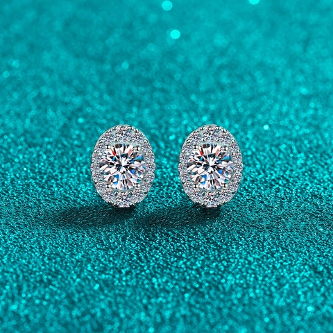 S925 Sterling Silver Moissanite Zirconia Stud Earrings Elegant Oval Halo Earring Jewelry For Wedding Women Gift