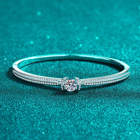 925 Sterlingsilber Moissanit Armreif Armband Für Damen Minimalistisch Doppelreihige Pavé-Fassung Rundschliff Luxusschmuck