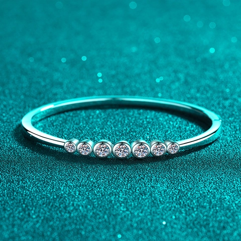 925 Sterlingsilber Moissanit Armreif Für Damen Elegant Sieben Graduierte Runde Moissanit Steine Zargenfassung Poliertes Armband Schmuck Geschenk