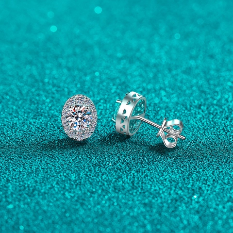 S925 Sterling Silver Moissanite Zirconia Stud Earrings Elegant Oval Halo Earring Jewelry For Wedding Women Gift