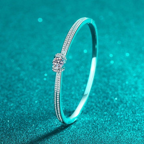 925 Sterlingsilber Moissanit Armreif Armband Für Damen Minimalistisch Doppelreihige Pavé-Fassung Rundschliff Luxusschmuck
