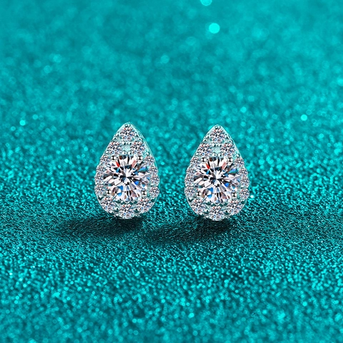 925 Sterling Silver Moissanite Zirconia Stud Earrings For Women Minimalist Pear Waterdrop Halo Earrings Elegant Simple Jewelry Gift
