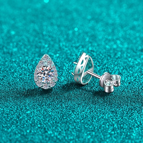 925 Sterling Silver Moissanite Zirconia Stud Earrings For Women Minimalist Pear Waterdrop Halo Earrings Elegant Simple Jewelry Gift