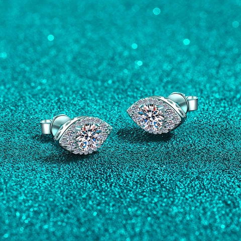 925 Sterling Silver Moissanite Zirconia Stud Earrings Marquise Evil Eye Halo Earring Retro Silver Jewelry For Women Gift