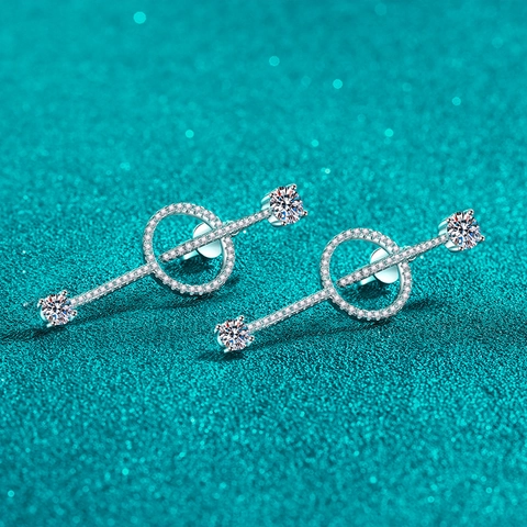 925 Sterling Zilveren Moissaniet Hangoorbellen Voor Dames Geometrische Lineaire Zirconia Oorbellen Luxe Sieraden