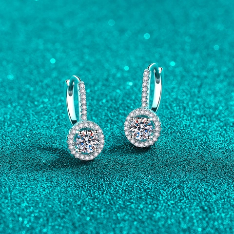 925 Sterling Silver Moissanite Halo Drop Earrings For Women Round Cut Zirconia Leverback Earrings Elegant Wedding Jewelry