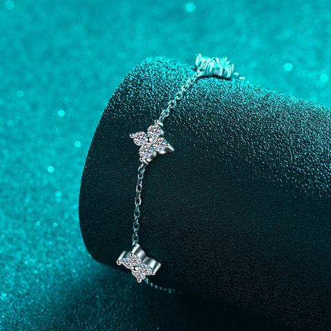 Braccialetto Quadrifoglio in Argento Sterling S925 Con Moissanite per Donna Moda Minimalista Bracciale a Catena Esagramma Regolabile