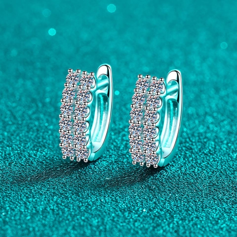 Orecchini Huggie in Argento Sterling 925 con Moissanite per Donna Orecchini Minimalisti con Doppia Fila di Moissanite Gioielli