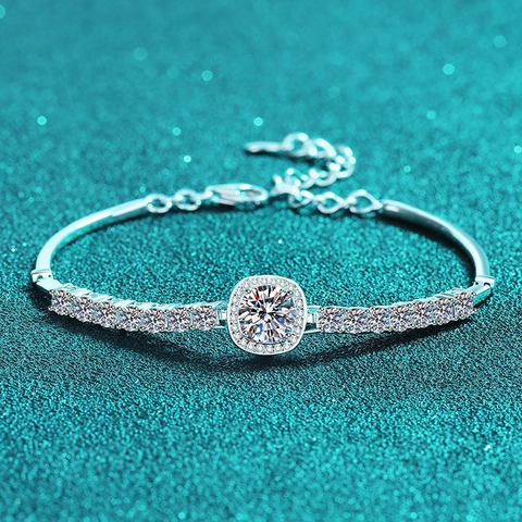 Bracciale Moissanite in Argento Sterling S925 Design Halo Tondo Quadrato Braccialetto Tennis per Donna Gioielli