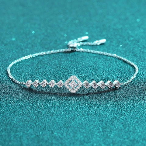 Bracelet en Argent Sterling 925 avec Moissanite pour Femme Carré Géométrique Bracelet Réglable Boléro Bijoux Fins Minimalistes
