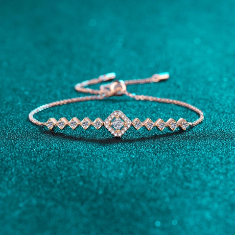 Bracelet en Argent Sterling 925 avec Moissanite pour Femme Carré Géométrique Bracelet Réglable Boléro Bijoux Fins Minimalistes