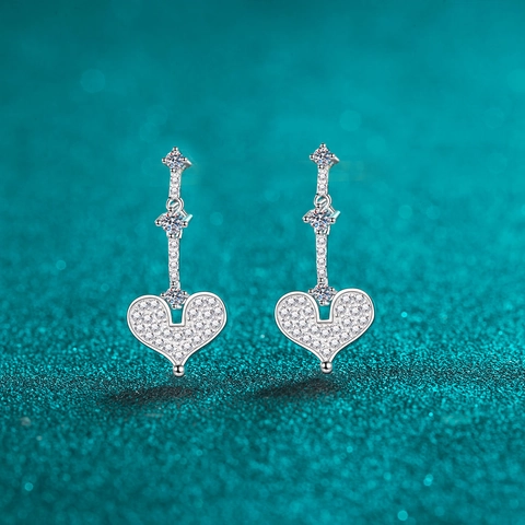 S925 Sterling Silver Moissanite Heart Drop Earrings Champagne Gold Plated Minimalist Sweet Stud Earrings For Women Jewelry Gift