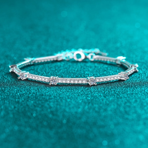 925 Sterling Silver Moissanite Bracelet For Women 1.67 Carat Sparkle Gemstone Inlaid Adjustable Chain Elegant Jewelry Gift