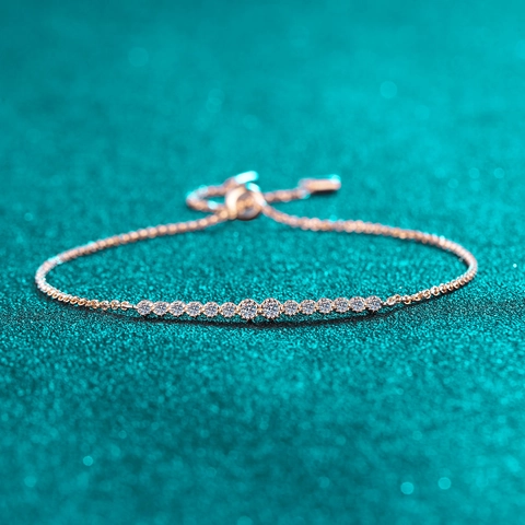 Bracelet Minimaliste en Argent Sterling 925 Moissanite pour Femme Moissanite Coupe Ronde Étincelante Réglable Or Champagne Bijoux Cadeau