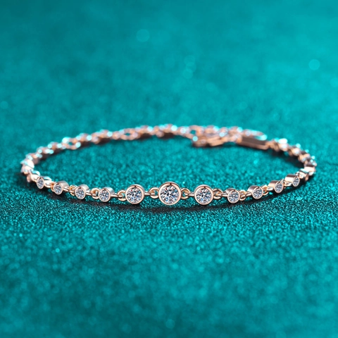 Luxe 925 Sterling Zilver Moissaniet Armband Voor Vrouwen Glinsterende Ronde Ingelegde Champagnegoud Zilveren Ketting Hand Sieraden Cadeau