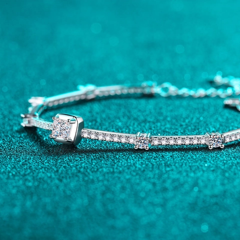 Vintage 925 Sterling Silver Moissanite Bracelet For Women Princess Square Cut Moissanite Inlaid Elegant Luxury Fine Jewelry