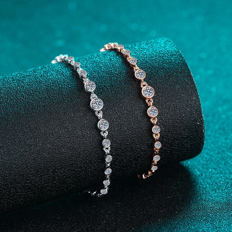 Luxe 925 Sterling Zilver Moissaniet Armband Voor Vrouwen Glinsterende Ronde Ingelegde Champagnegoud Zilveren Ketting Hand Sieraden Cadeau
