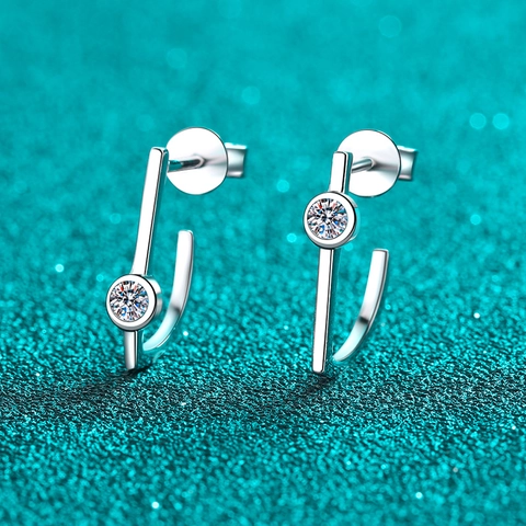 Pendientes de Botón de Plata de Ley S925 Minimalistas Línea Geométrica Moissanita para Mujer Poste de Plata 925 Joyería de Moda