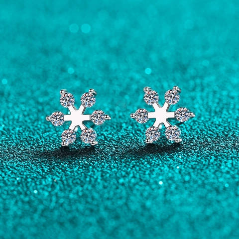 S925 Sterling Silver Snowflake Moissanite Stud Earrings For Women Cold Style Simple Jewelry Valentine's Day Christmas Gift