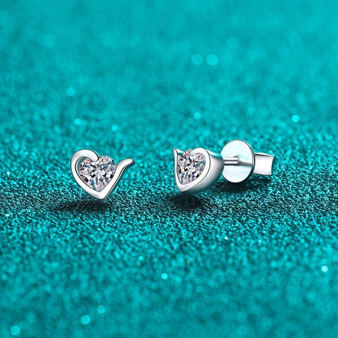 Orecchini a Bottone in Argento Sterling S925 Moissanite a Cuore per Donna Orecchini Minimalisti con Gemme a Taglio Cuore Gioielli Quotidiani