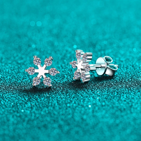 S925 Sterling Silver Snowflake Moissanite Stud Earrings For Women Cold Style Simple Jewelry Valentine's Day Christmas Gift