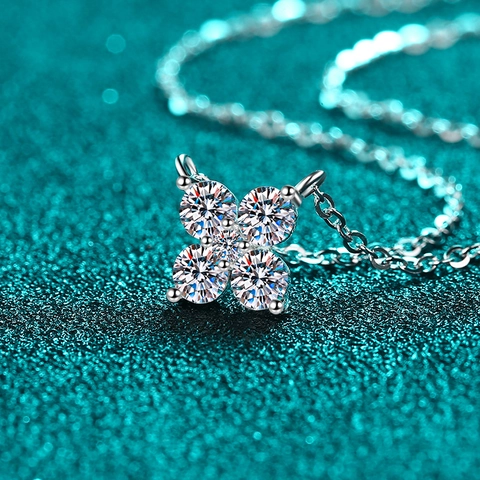 Collar de Plata de Ley S925 Con Moissanita Para Mujer Colgante de Pétalo Minimalista Lujo Joyería Regalo Diario