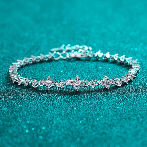 925 Sterling Silver Moissanite Bracelet Elegant Sparkling Star Flower Chain Bracelet Lightweight Luxury Hand Jewelry Gift For Women
