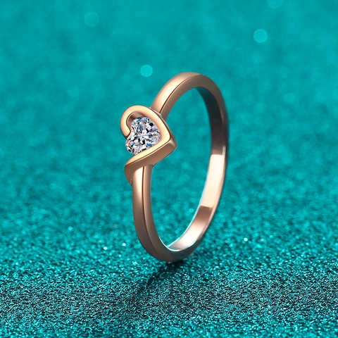 S925 Sterlingsilber Herzförmiger Moissanit Ring Für Damen Minimalistisch Champagner Gold Galvanisiert Edelstein Ring Schmuck Geschenk