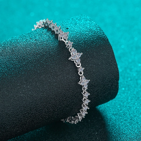 925 Sterling Silver Moissanite Bracelet Elegant Sparkling Star Flower Chain Bracelet Lightweight Luxury Hand Jewelry Gift For Women
