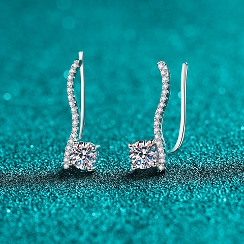 Orecchini Ear Climber a Onda in Argento Sterling S925 Eleganti Orecchini a Bottone in Zirconia Curva per Donna Gioielli Regalo