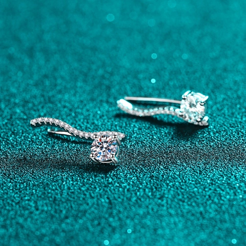 Orecchini Ear Climber a Onda in Argento Sterling S925 Eleganti Orecchini a Bottone in Zirconia Curva per Donna Gioielli Regalo