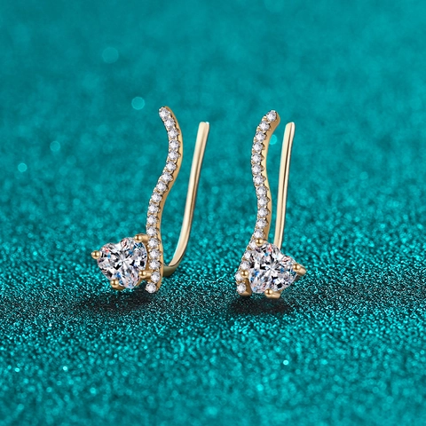 Pendientes de Botón de Corazón de Plata de Ley S925 para Mujer Bañados en Oro Champaña Circonia Joyería Elegante
