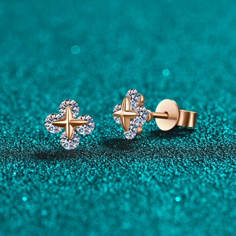 925 Sterling Silver Moissanite Stud Earrings Champagne Gold Star Clover Shape For Women Simple High-end Fashion Jewelry Gift