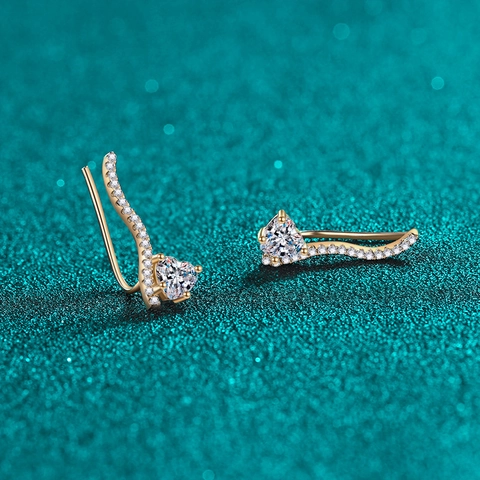 Pendientes de Botón de Corazón de Plata de Ley S925 para Mujer Bañados en Oro Champaña Circonia Joyería Elegante