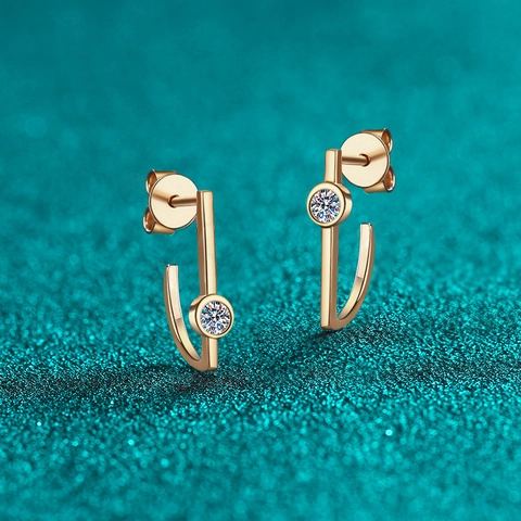 Pendientes de Botón de Línea Irregular de Plata de Ley S925 Oro Champaña Moissanita Pendientes Geométricos para Mujer Joyas