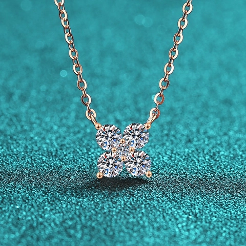 Collana con Pendente a Fiore in Argento Sterling 925 Moissanite Oro Champagne Gioielli Moda Pendolare per Donna Elegante