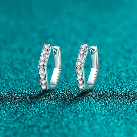 Orecchini a Cerchio in Argento Sterling 925 Esagonale Moissanite Per Donna Minimalista Geometrico Pavé Moissanite Gioielli Quotidiani