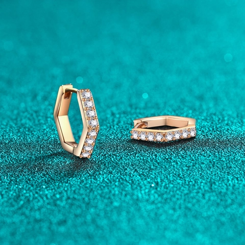 925 Sterling Silver Moissanite Hexagon Stud Earrings Champagne Gold Geometric Ear Buckle Minimalist Pave Moissanite Jewelry