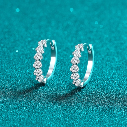 Boucles d'Oreilles Créoles en Argent Sterling 925 Moissanite pour Femmes Luxe Forme d'Éventail Pavage Bijoux Élégants