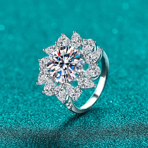 Bague en Argent Sterling S925 en Forme de Fleur pour Femme Moissanite Scintillante Zirconia Bijoux de Mode Mariage