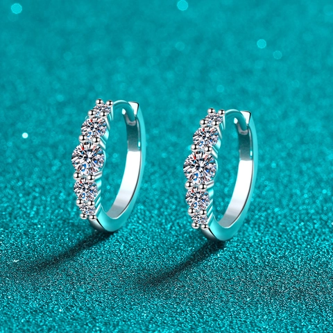 Pendientes de Aro de Plata de Ley S925 Con Moissanita para Mujer Pendientes Huggie Brillantes de Lujo Joyería de Regalo