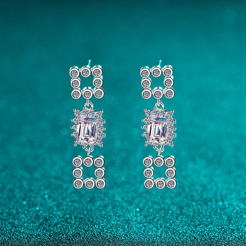 Orecchini a Bottone in Argento Sterling 925 Moissanite Zirconia per Donna Orecchini a Goccia Geometrici Taglio Smeraldo Gioielli Lussuosi Matrimonio
