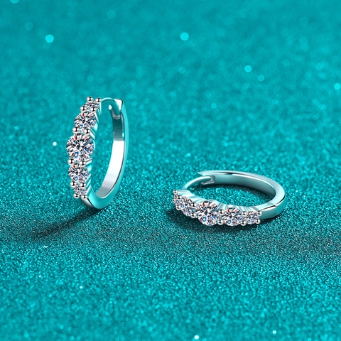 Pendientes de Aro de Plata de Ley S925 Con Moissanita para Mujer Pendientes Huggie Brillantes de Lujo Joyería de Regalo