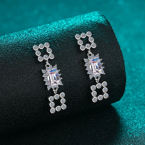 Orecchini a Bottone in Argento Sterling 925 Moissanite Zirconia per Donna Orecchini a Goccia Geometrici Taglio Smeraldo Gioielli Lussuosi Matrimonio
