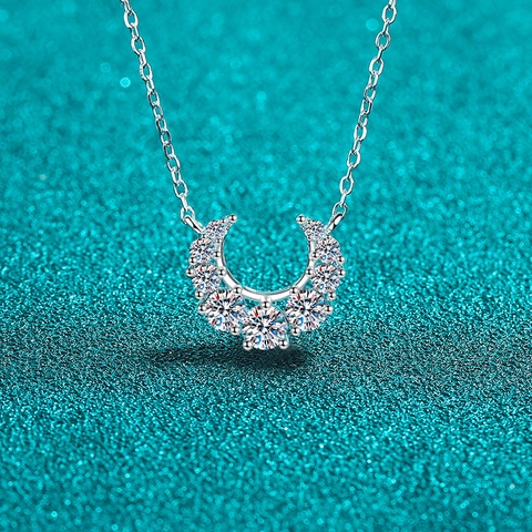 S925 Sterling Silver Moissanite Necklace Crescent Horseshoe Smile Pendant Elegant Clavicle Chain Fine Jewelry For Women