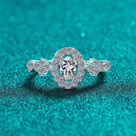 Anello in Argento Sterling 925 Moissanite Ovale per Donna Moissanite Blu Bianca Zirconia Elegante Incastonatura a Pavé Strass Anello Gioielli