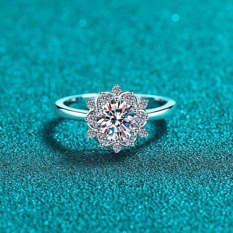 Bague Moissanite en Argent Sterling S925 pour Femmes Tournesol Halo Zirconia Engagement Mariage Bijoux Cadeau