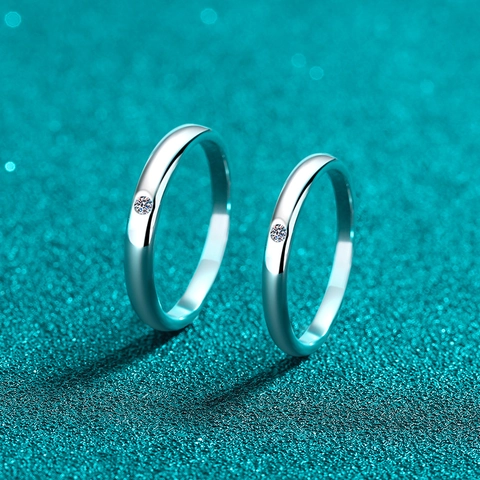 925 Sterling Silver Moissanite Couple Rings Minimalist Polished Engagement Bands Single Stone Inlaid Ring For Men Women Valentine Gift