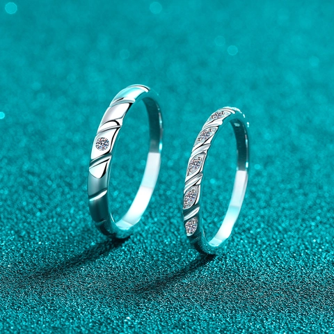 Anillos para Parejas de Plata de Ley 925 con Moissanita Anillos de Plata Galvanizada Simples para Hombres Mujeres Regalo de San Valentín